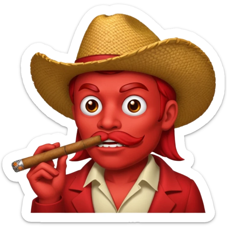 Diablito de cara roja con un cigarro pero el cigarro en la boca y menos humanoide sticker