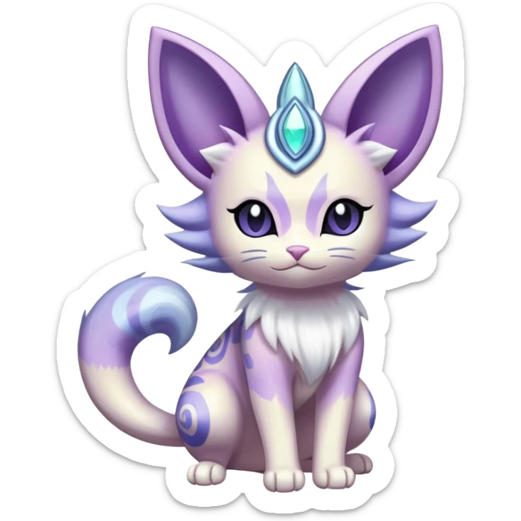 Shiny Exotic Cute Adorable Majestic Meowth-Espeon-Purrloin-Mew-Meowstic-Hybrid-Creature with pattern-markings sticker