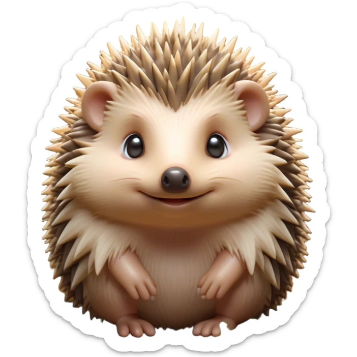 Cinematic Adorably Cute Hedgehog Portrait Emoji, Poised with a round, spiky yet cuddly body and bright, curious eyes peeking from beneath a soft array of quills, Simplified yet irresistibly adorable features, highly detailed, glowing with a warm, gentle forest glow, high shine, lively and endearing, stylized with an air of woodland cuteness, soft glowing outline, capturing the essence of a playful hedgehog that appears ready to scurry out of the screen with delightful charm! sticker