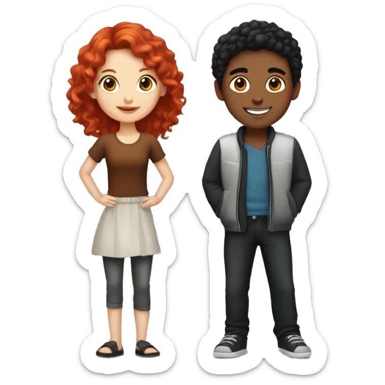 "Emoji of a fair-skinned girl with vibrant red hair and a fair-skinned boy with jet-black hair." sticker