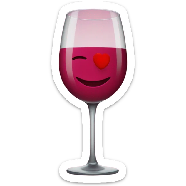 Un vino con una rosa a lado de color rojo y un beso en el baso sticker