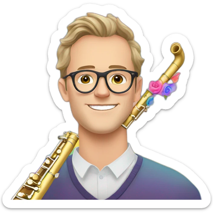 Jonathan Toews wearing glasses as a rainbow musical flute instrument in a symphony with pastel roses sticker