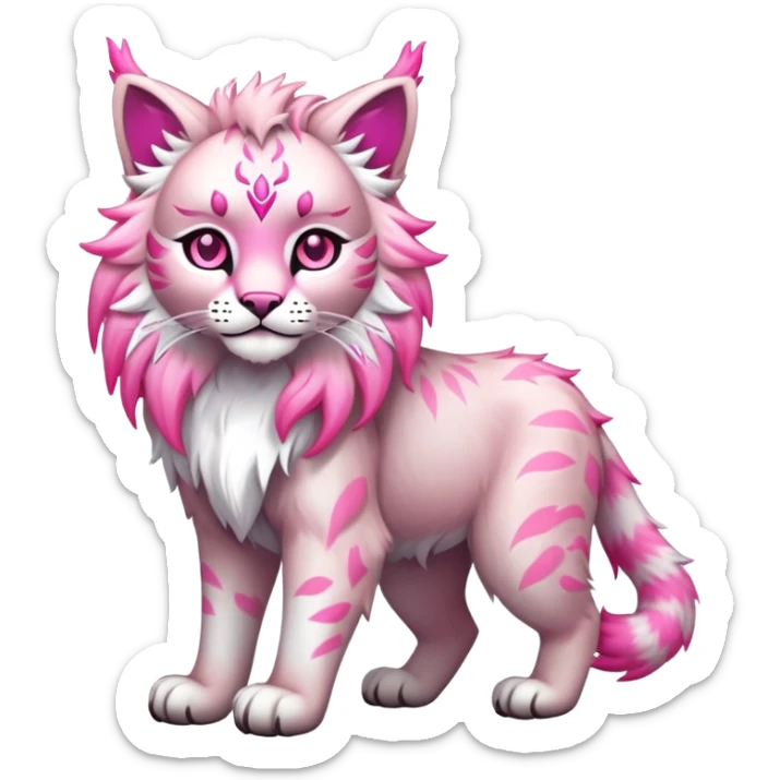 White and pink Fairy-type Bobcat-Lynx-Lion-Fakémon full body sticker