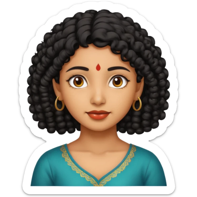 Indian fat girl south Indian curly short black hair tan darker skin sticker