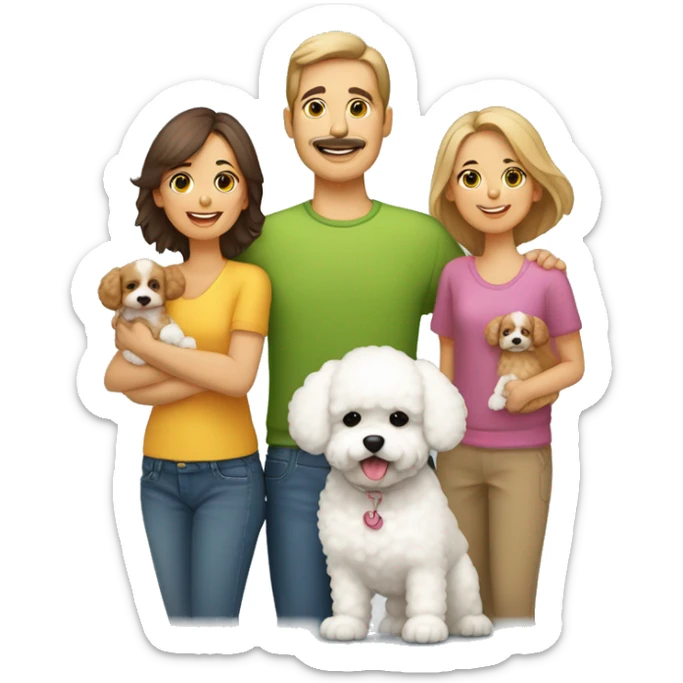 Familia de 4 personas y dos niños y un perro bichon sticker