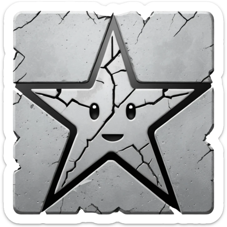 Minimalist emoji-style sticker of a cracked Walk of Fame star with a faint claw mark coming from below, grayscale and ash tones


 sticker