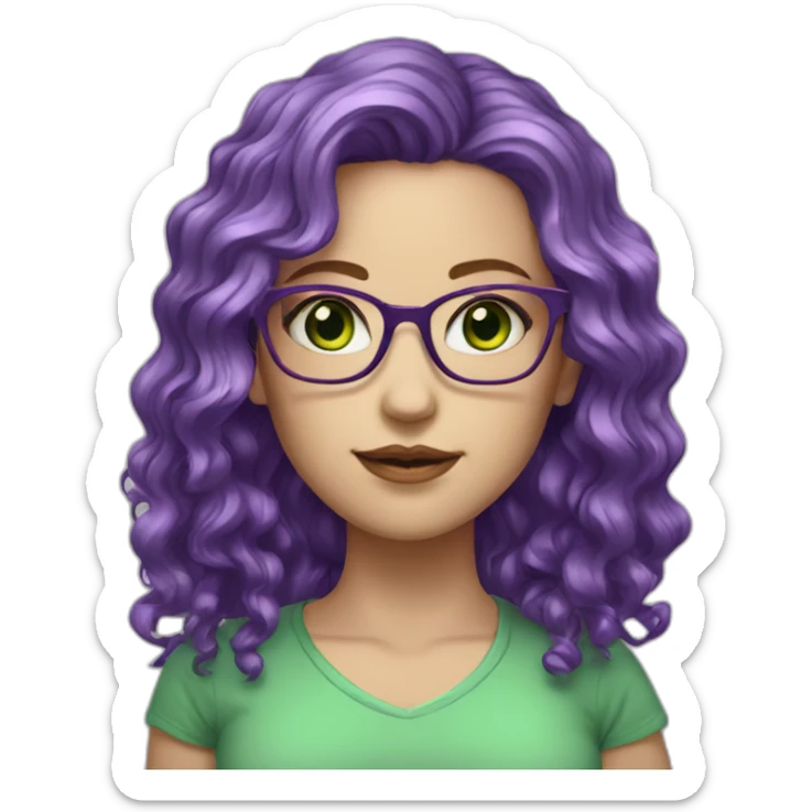 white-girl-purple-wavy-hair-green-eyes-square-glasses sticker