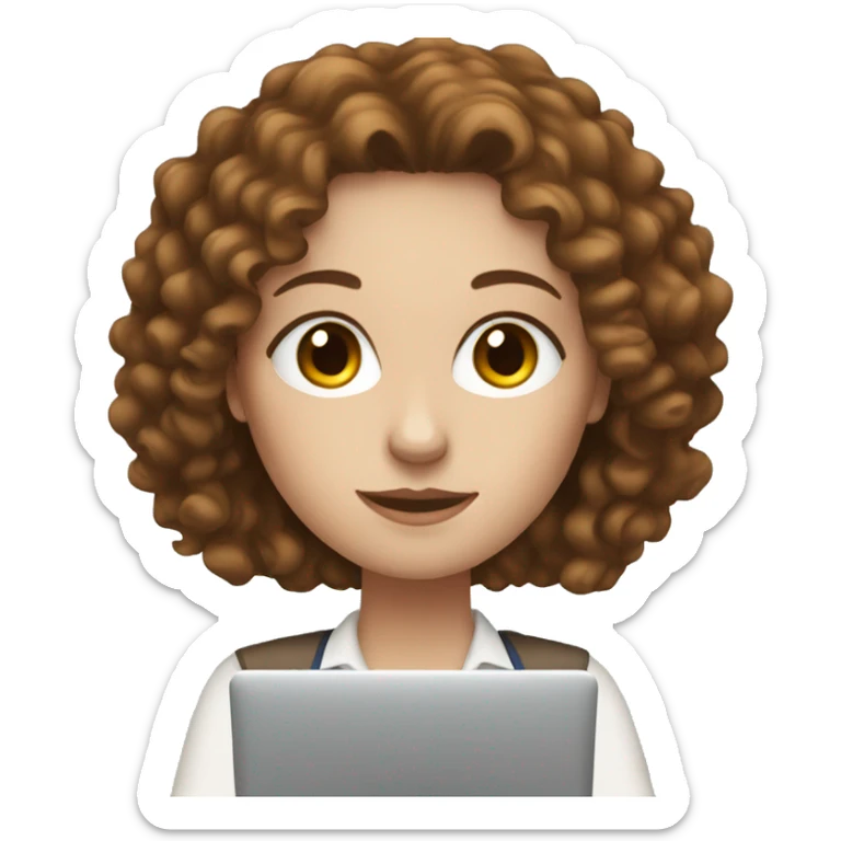 White women with the brown curly hair and blue eyes work at the laptop  sticker