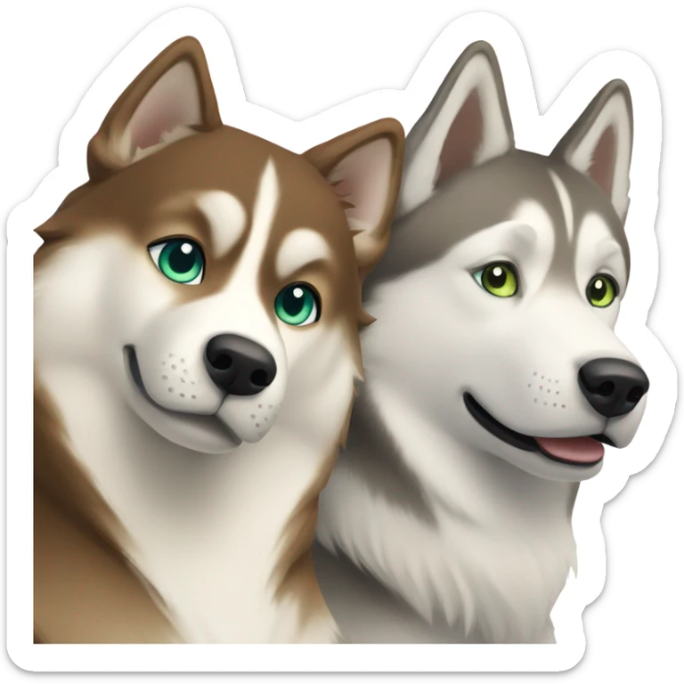 White Woman hair brown and bleus eyes and golden Husky With green eyes sticker