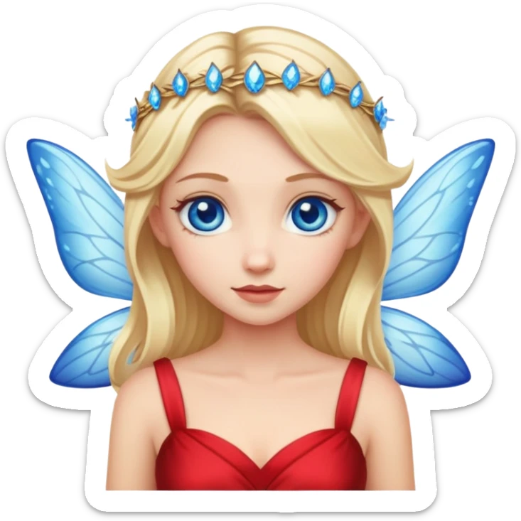 fairy with blue eyes, blonde hair and red dress sticker