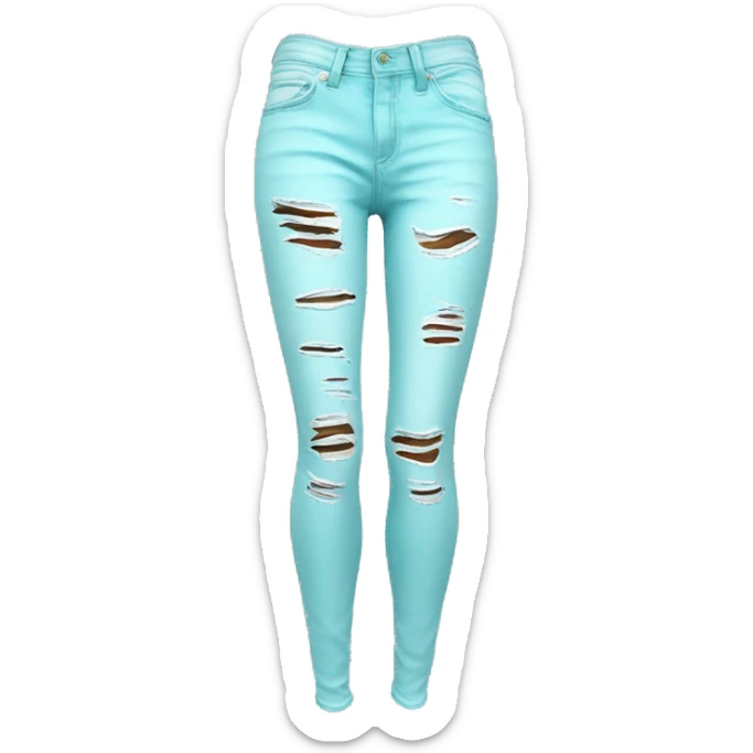 Realistic isolated pair of pastel tiffany blue ripped jean jeggings. sticker