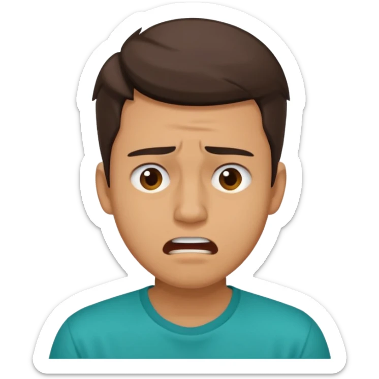 25 year old man in teal shirt that looks like he is in pain sticker