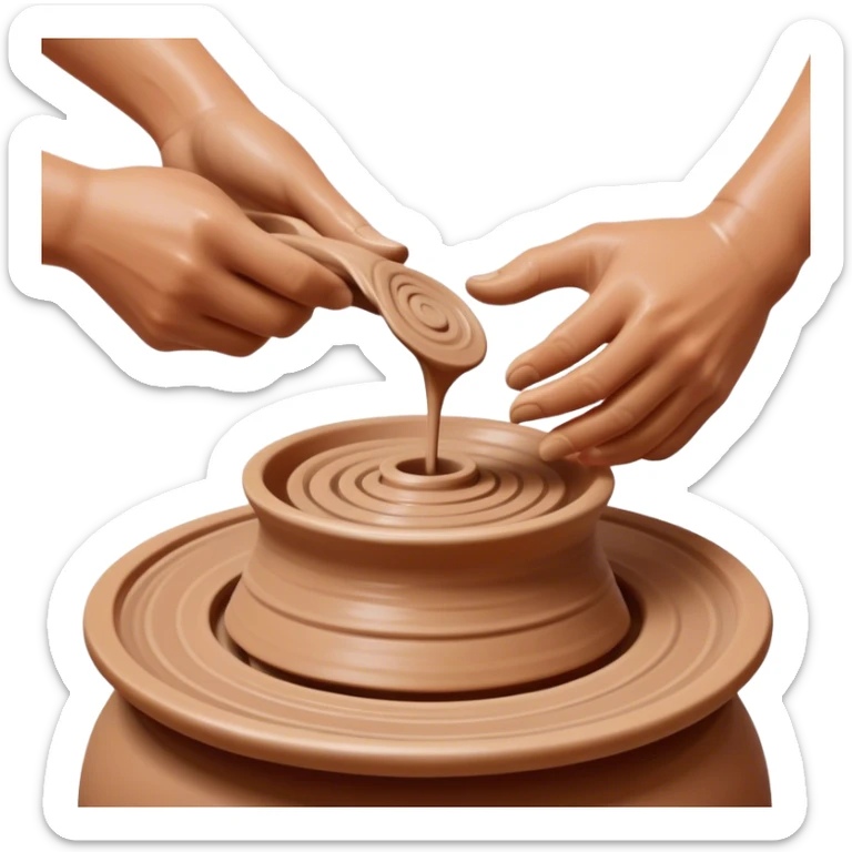 Cinematic Realistic image of a ceramic pottery wheel in action, with skilled hands shaping wet clay into a graceful form, featuring intricate details of swirling textures and gentle water splashes, illuminated by soft, artisanal lighting sticker
