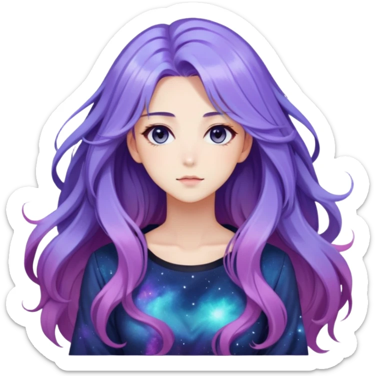 Beautiful gorgeous anime lady with long beautiful nebula hair, fashion aesthetic  sticker