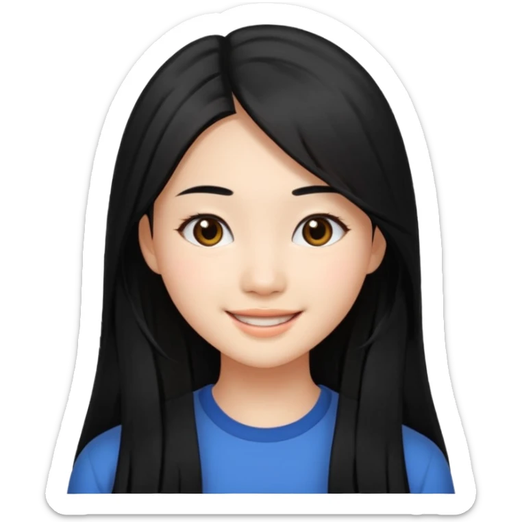 20 yr old asian woman, center part straight long black hair, very pretty sticker