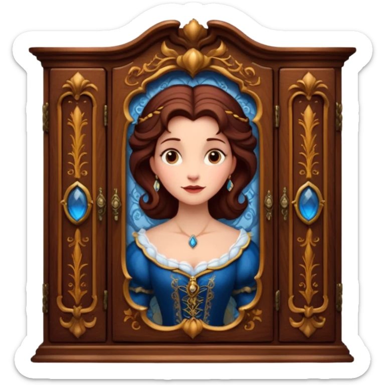 A middle-aged lady character from the fairy tale Beauty and the Beast — she was turned into a wardrobe by magic. She retains the wardrobe's original form, with an anthropomorphic face on the front of the closed cabinet. sticker
