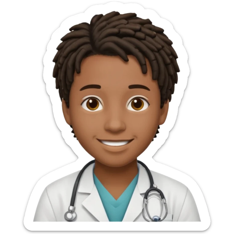make me a black doctor with short dreads, he is a teen, no face hair, make him happy sticker