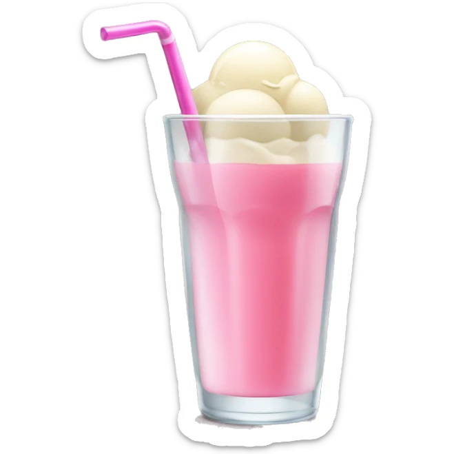 A drink served in a tall tumbler glass. It has one part grenadine at the base, pink white wine in the rest of the glass only white ice cream on the top of the glass. It has a plastic drinking straw sticker
