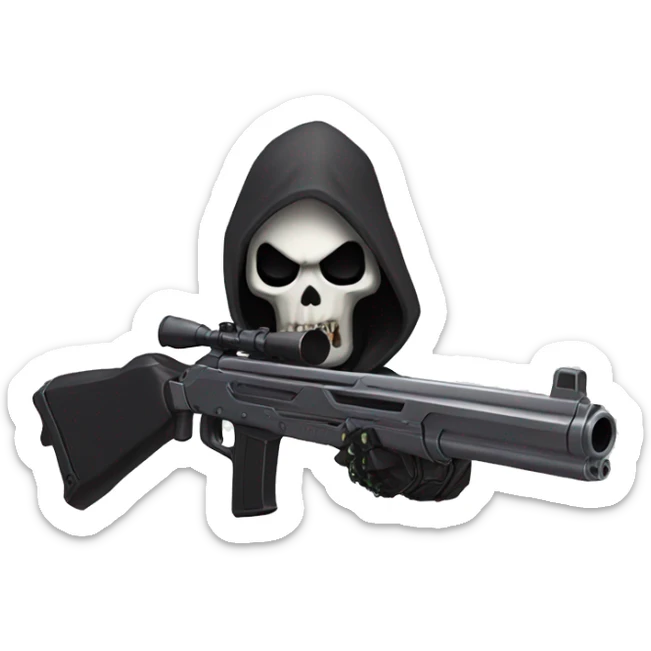 reaper from overwatch, holding his twin shotgun, shooting his ultimate move death blossom sticker