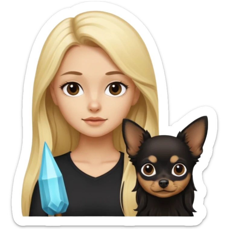 Chico pelo largo rubio.chica pelo largo negro y chihuahua negro  sticker