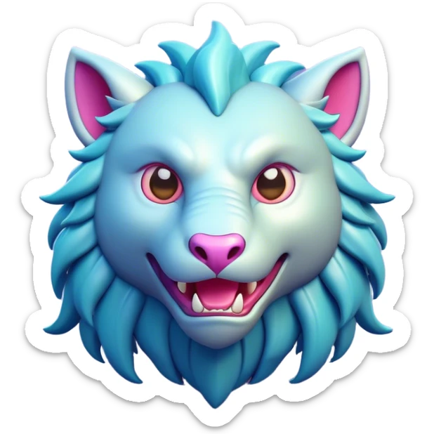 Clash of Clans aesthetic: Cinematic Playful Beast Emoji, rendered in a 3D vector-style similar to standard emojis with minimal shading and bold, simplified shapes. A compact, isometric mythical creature with wild, majestic features and fierce yet endearing eyes, softly glowing with a primal enchanted charm. Simplified yet unmistakably iconic, highly detailed and consistent, glowing with a soft radiant shine and high polish. Stylized with a touch of mythical wildness and a soft glowing outline, capturing the essence of a legendary beast with a friendly, playful allure! sticker