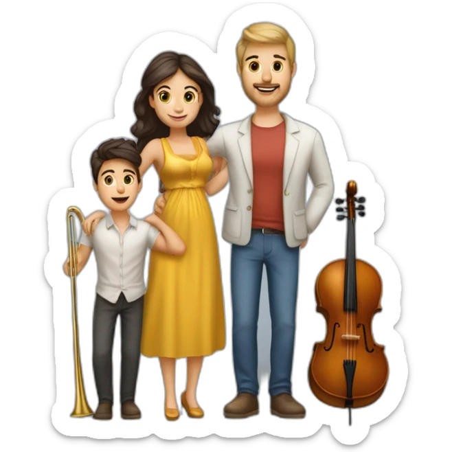 Caucasian family of a man with trombone & a morena woman with cello and they have a baby girl 1yo sticker