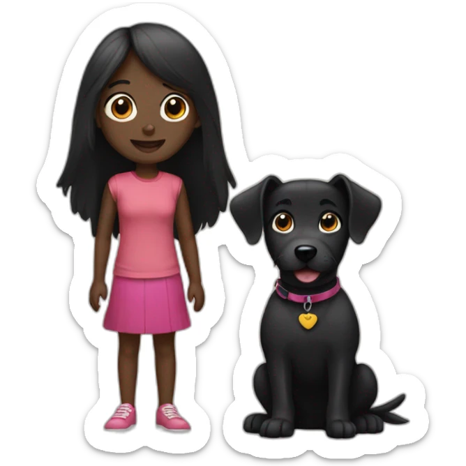 Black dog and girl  sticker