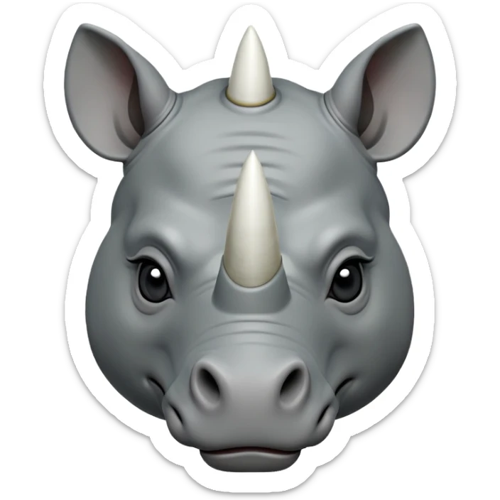 cinematic-noble--rhinoceros-portrait-emoji,slate-grey-hide--poised-and-regal,-with-a-massive,-powerful-build-and-a-thick, -deep-set-soulful-piercing-eyes,-simplified-yet-sharp-and-sophisticated-features,-highly-detailed,-large-black-eyes, zoomed out showing shoulders, large white horn  sticker