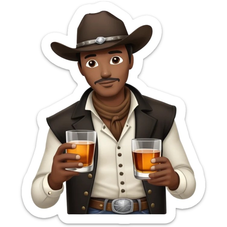 black and white cowboy holding a glass of whiskey sticker