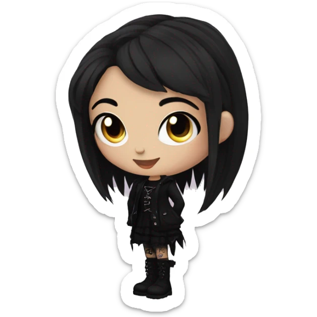 Trad goth girl, with black hair, dressed in black, with piercings and tattoos sticker