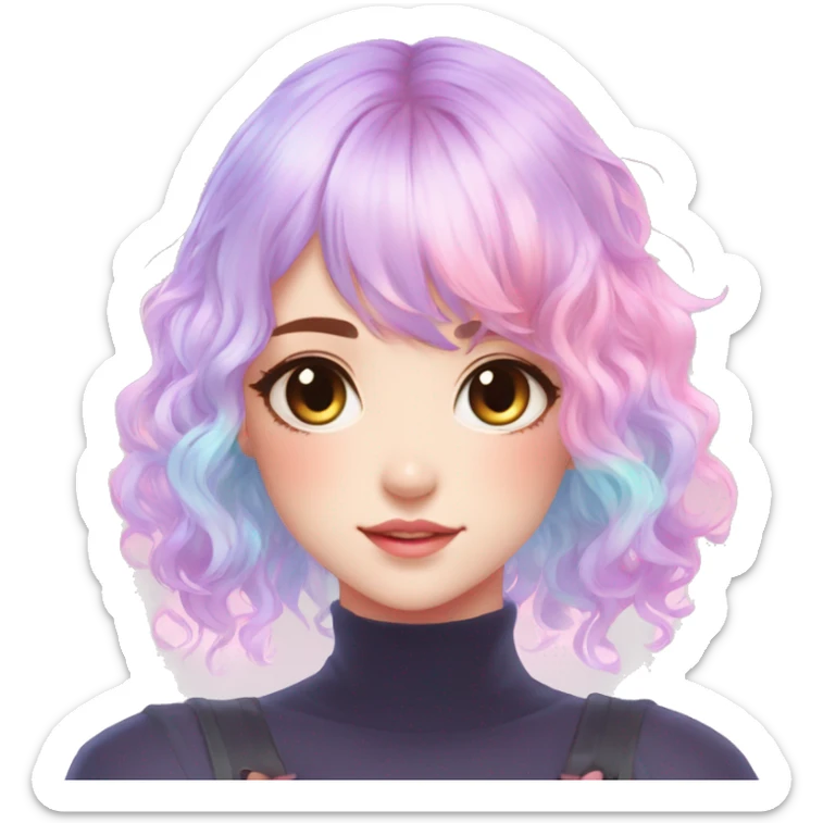 Gorgeous Beautiful Blushing Petite Colorful-Shiny-Pastel-Fairy-Anime-Girl with beautiful gradient pastel hair aesthetic sticker