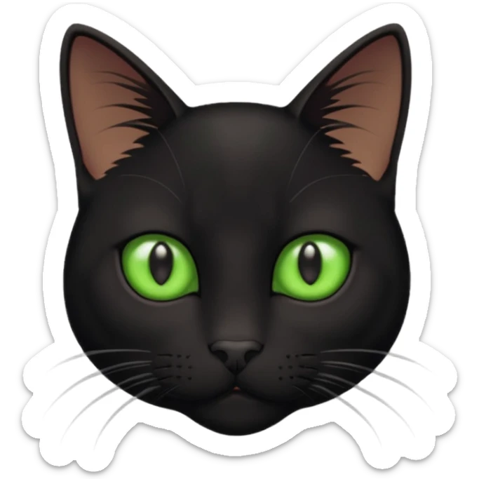 head of shorthair black cat with green eyes and white whiskers sticker