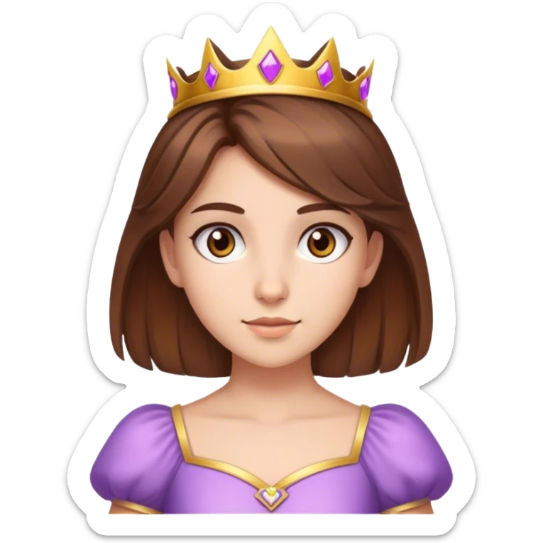 Young gamer Girl princess with brown hair and brown eyes sticker