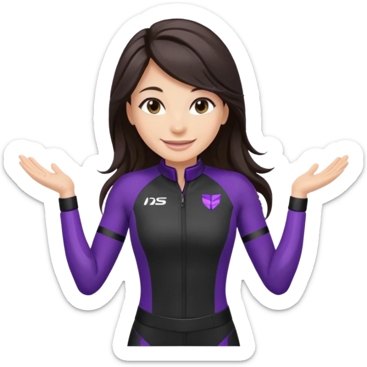 brunette long hair woman with black racing outfit with single purple strips on arms sticker