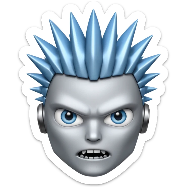 Robot emoji with a "Karen" haircut and angry facial expression, make it look comically robotic (closer to Robot than Human) sticker