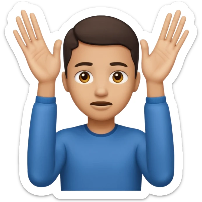 Nervous emoji + hands up emoji. Remove flow effects at the very top the of the hands palm forward so the head can be between the hands. Lightskin emoji sticker