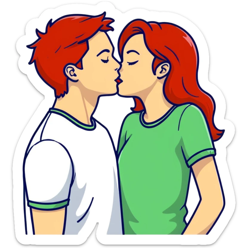 Girl with red hair kissing her boyfriend sticker
