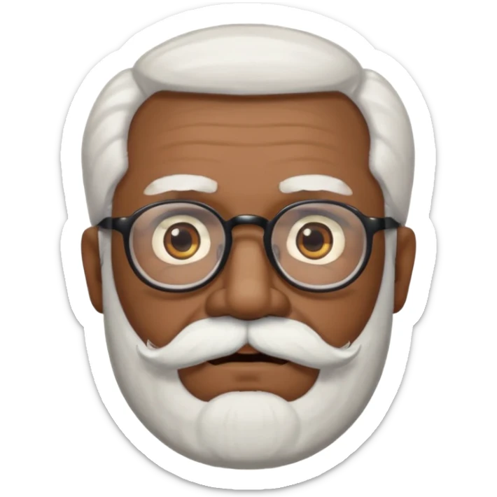 An elderly man emoji with medium-dark skin tone, white hair on the sides, glasses, thick eyebrows, and a white mustache and beard. sticker