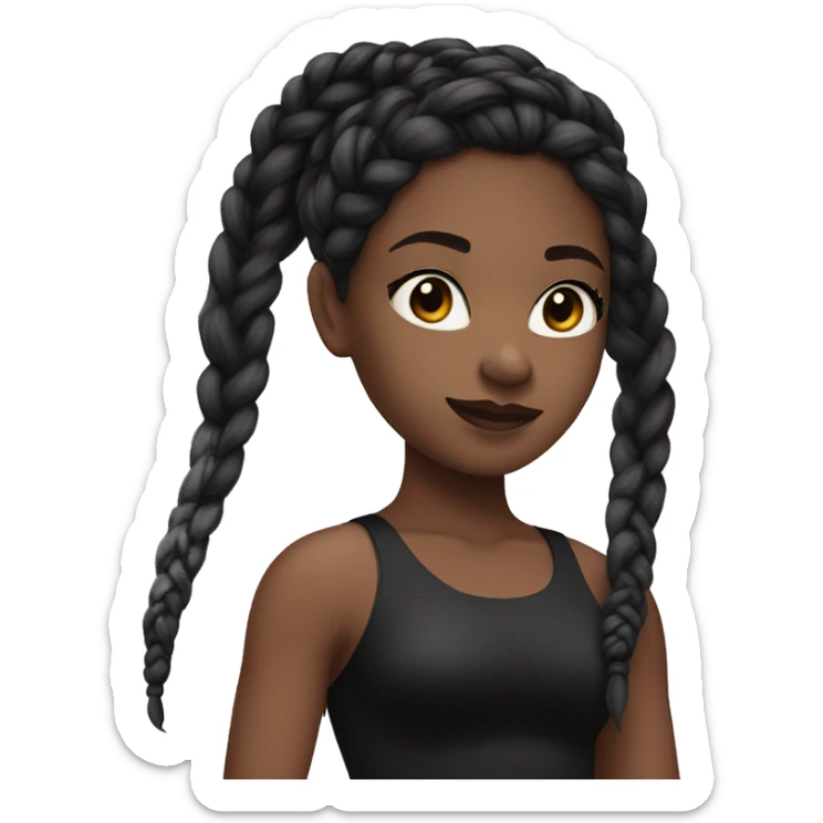 white skin with black frend braided hair girl wearing a black leotard sticker
