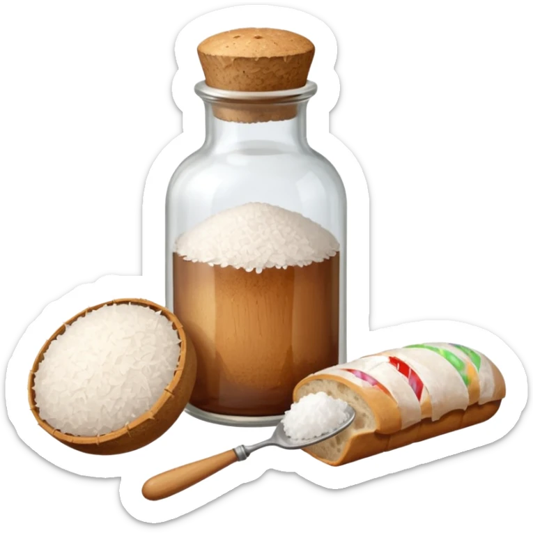 a one victorian bottle of salt and a loaf of bread - crochet needles and a ball of wool sticker