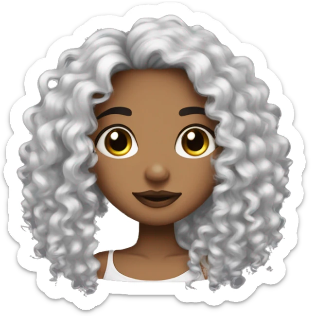 girl curly dark hair, septum nose piercing and earring sticker