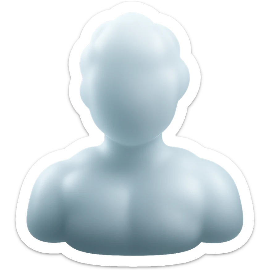 person made of white voluminous clouds, shoulder up, front view, matte glass style sticker