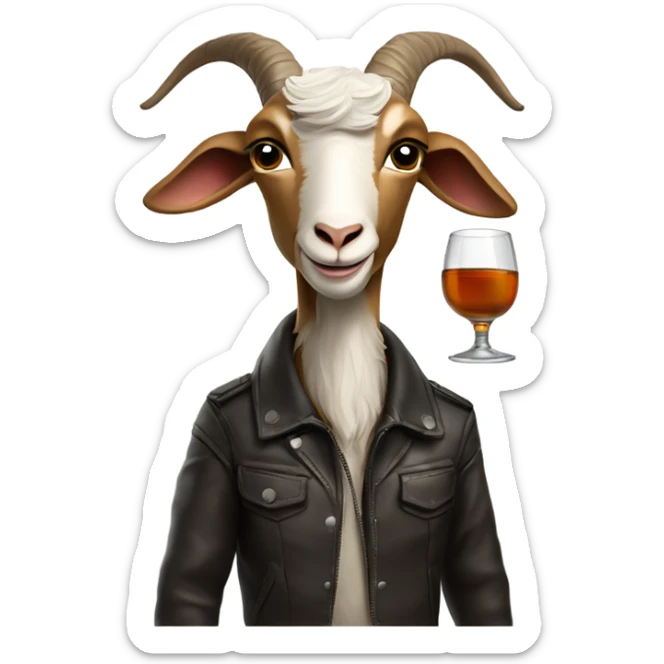 Masculine Goat wearing a leather jacket and sipping a glass of bourbon sticker