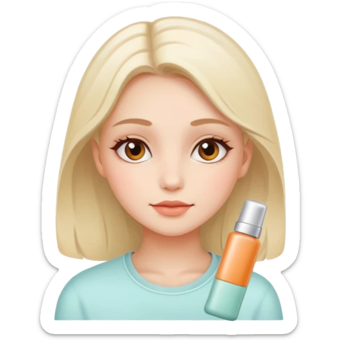 An aesthetic girl with a clean face and delicate shades advertises a sticker pack cosmetics with emotions of tranquility sticker
