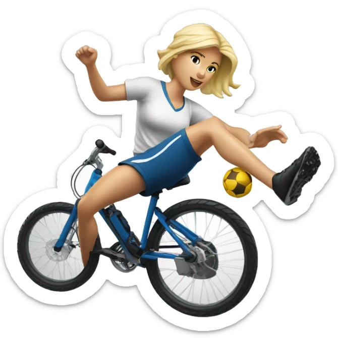 Attractive blond woman atempting football bicycle kick mid air fullbody large torso sticker