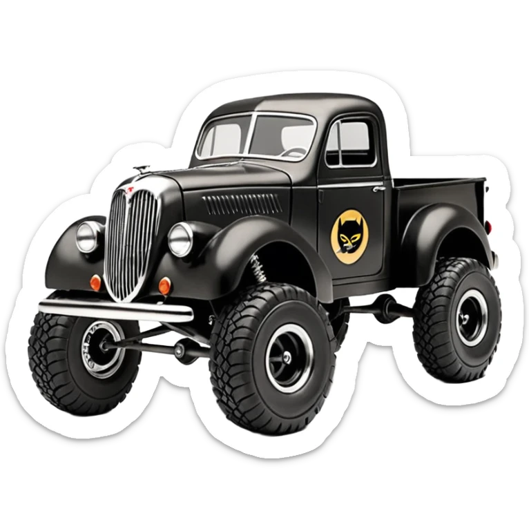 1:10 off-road lcg burning jumping Basher CatWoman’s 1954 blackened tarnished hotrod ford jaguar rc pickup (extra wide low-profile rock climbing tires without fenders) sticker
