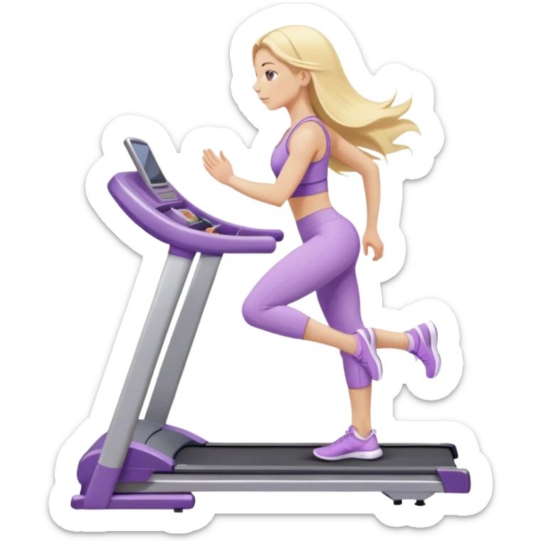girl with long blonde hair on treadmill wearing light purple yoga set  sticker