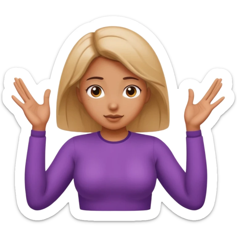 A girl with curious expressions and her arms making a v and her hands on her curves sticker