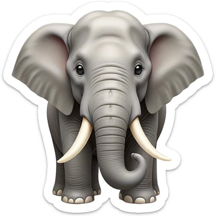 Cinematic Noble Elephant Portrait Emoji, Poised and regal, with a massive, majestic build and a smooth, well-groomed gray hide adorned with gentle wrinkles and proud tusks, deep-set soulful eyes, Simplified yet sharp and sophisticated features, highly detailed, glowing with a soft, dignified glow, high shine, intelligent and gentle, stylized with an air of ancient wisdom, focused and attentive, soft glowing outline, capturing the essence of a watchful and confident giant, so majestic it feels as though it could trump out of the screen with effortless authority! sticker