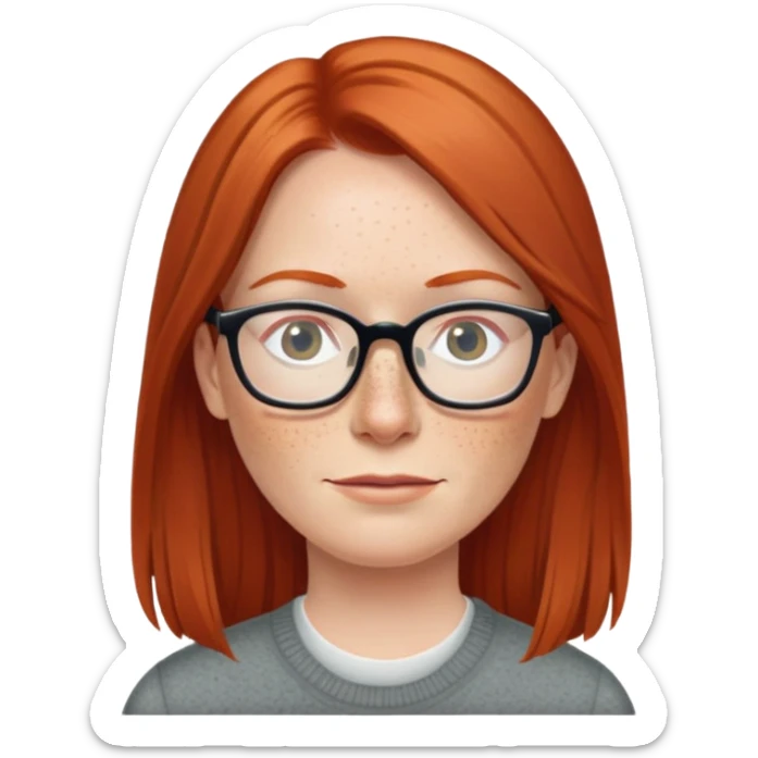 middle age Red head with freckleslong straight hair pale skin wearing glasses sticker